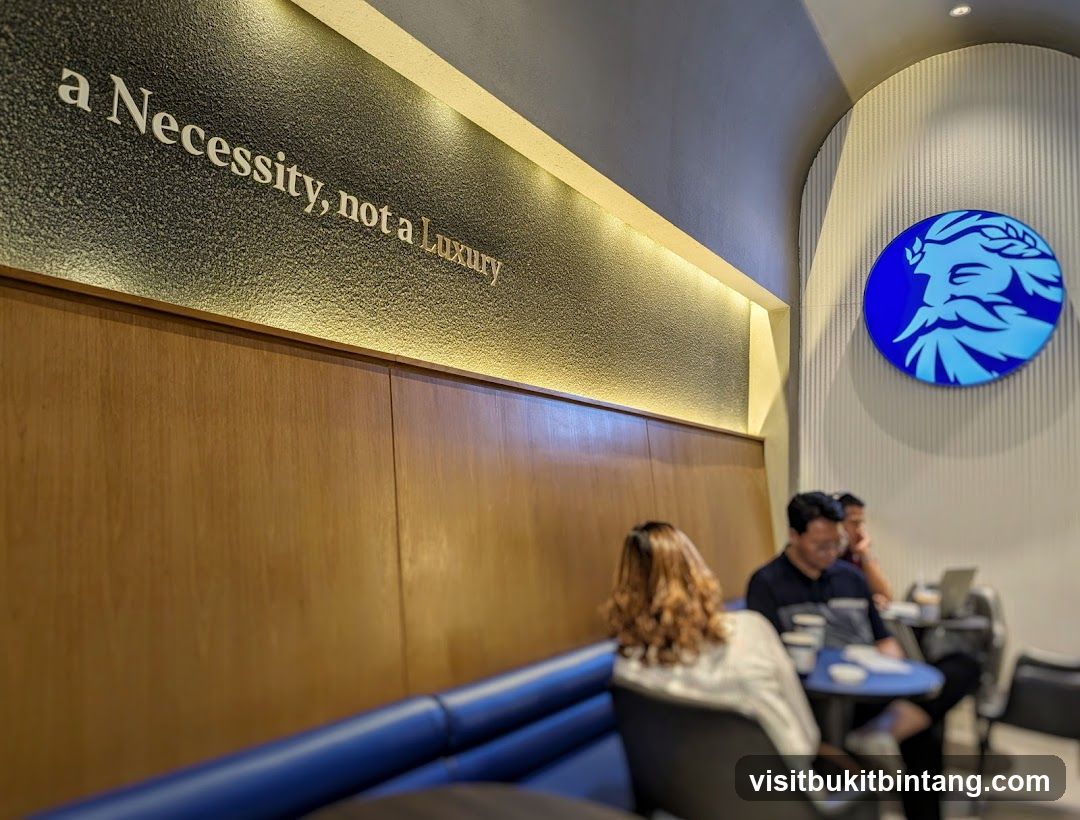 Interior of a cafe with a quote and logo