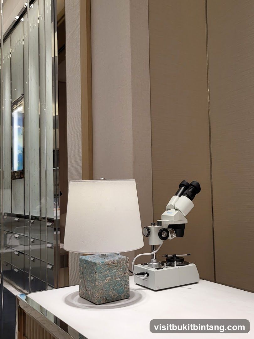 Desk Setup with Lamp and Microscope