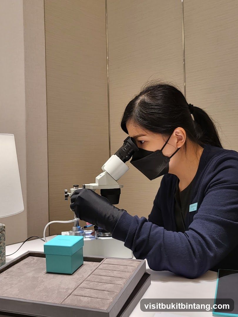 Jeweler examining a ring under a microscope
