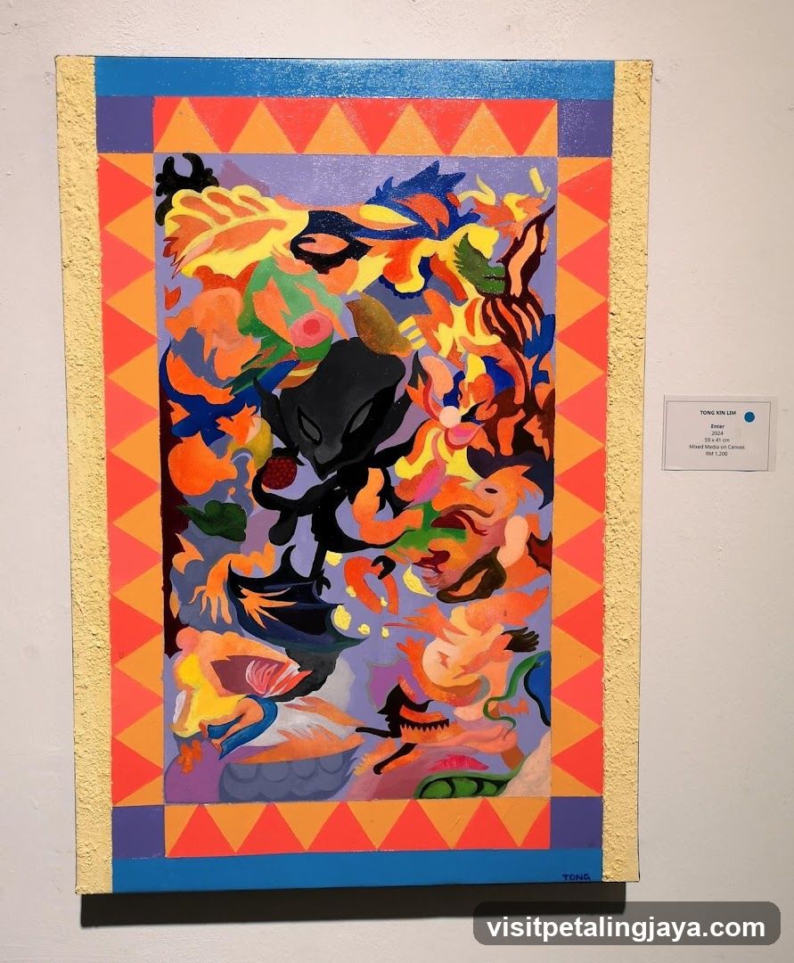 Abstract colorful painting with geometric border