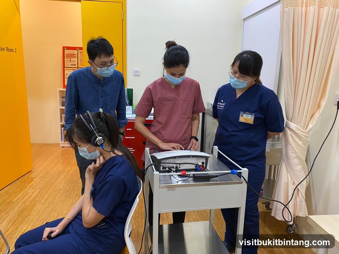 Medical professionals observing a patient undergoing a test