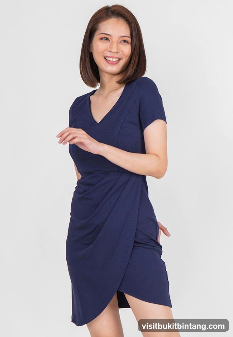 Woman in Navy Blue Dress