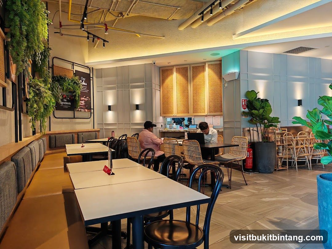 Cafe Interior with Seating and Plants