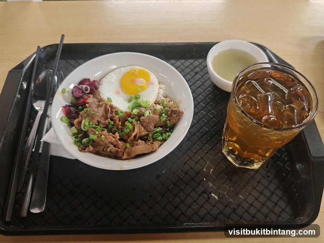 Beef and Egg Rice Bowl with Iced Tea