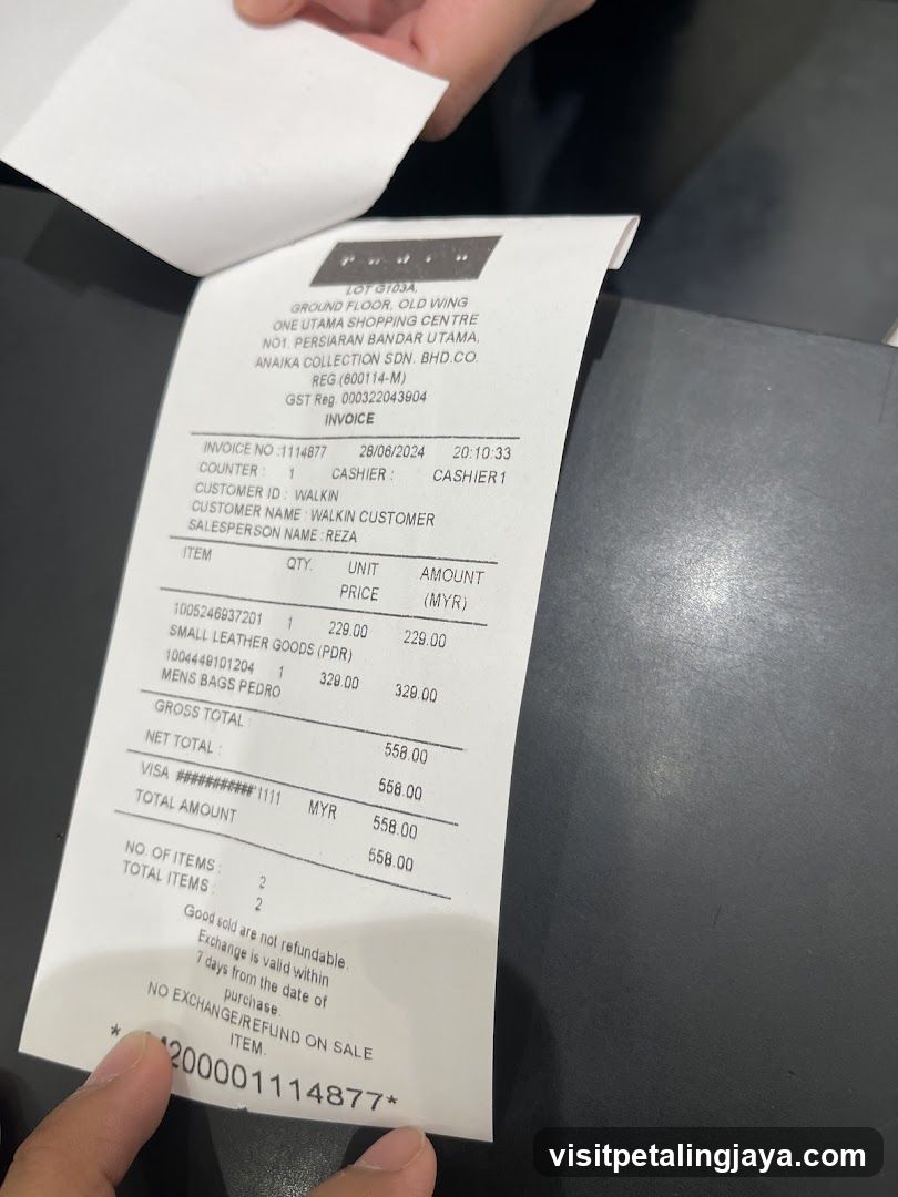 Receipt from AnaiKa Collection