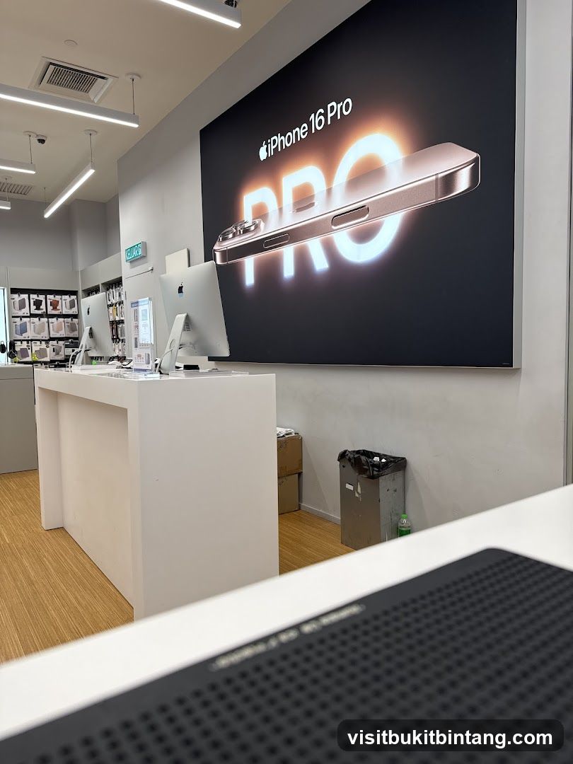 Apple Store Interior with iPhone 16 Pro Advertisement
