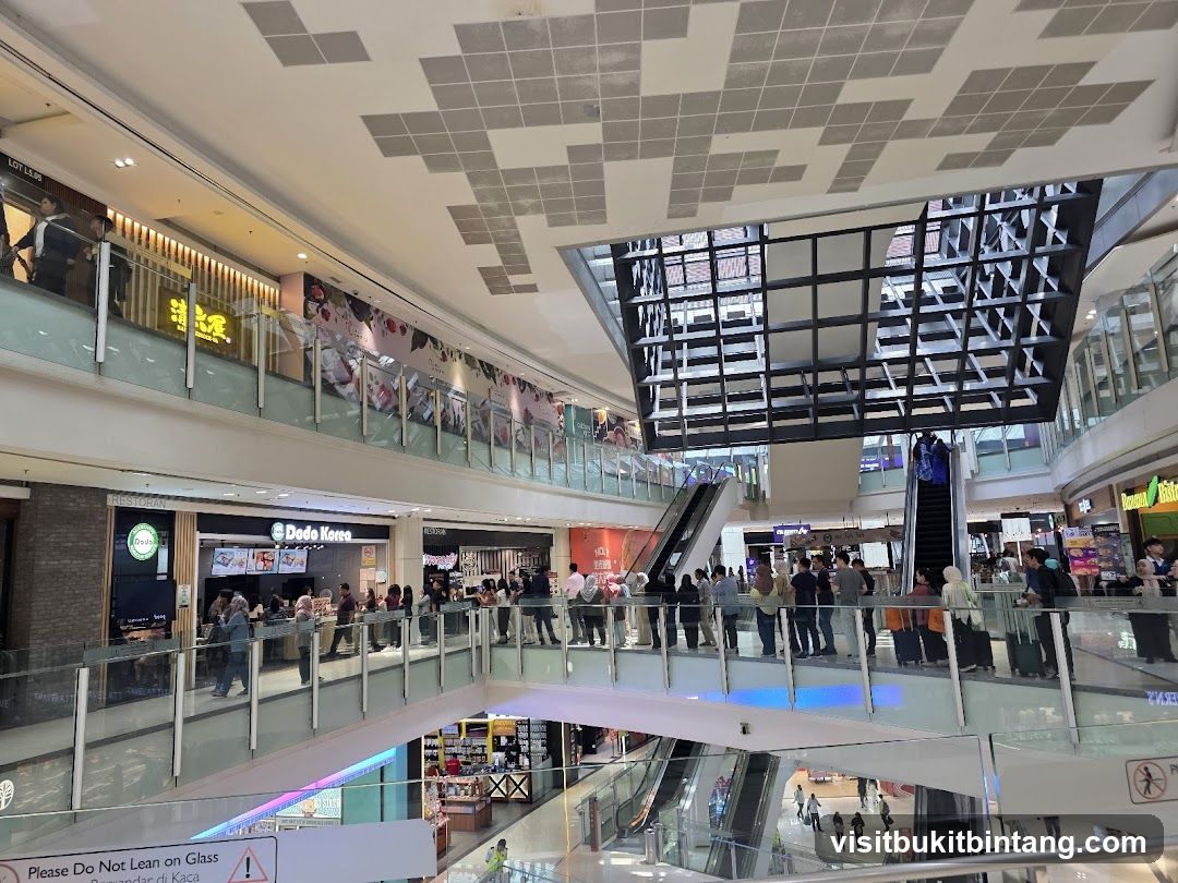 Mall Interior with Shops and Escalators