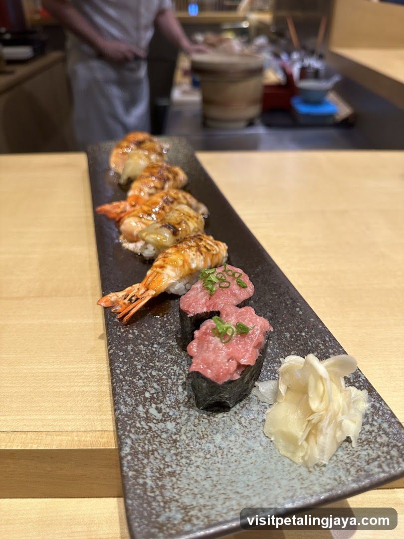 Sushi Platter with Grilled Shrimp and Tuna