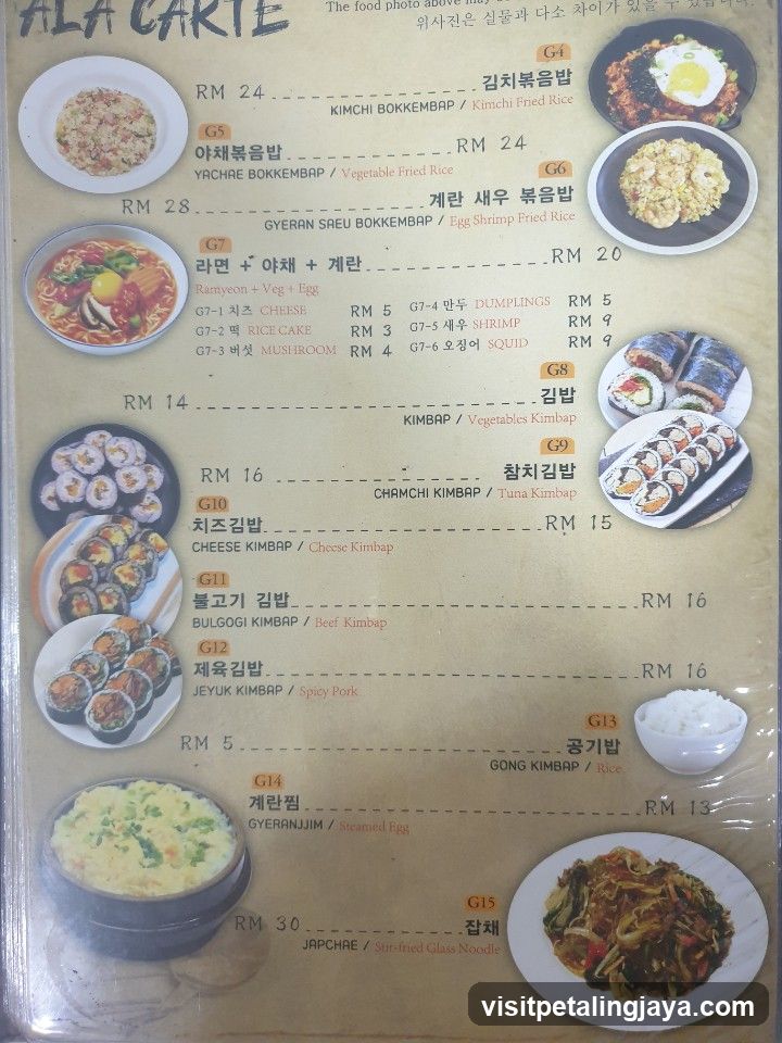 Kimchi Bokkeum and Korean Cuisine Menu