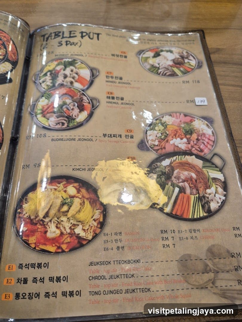 Table Pot Menu