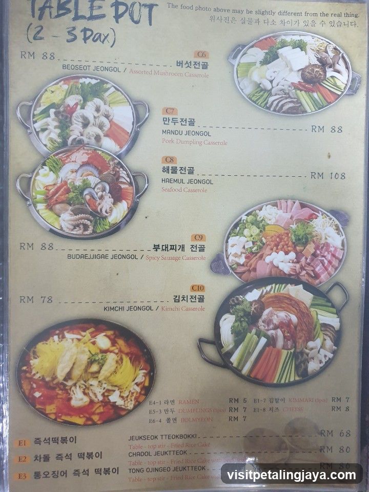 Table Pot Menu