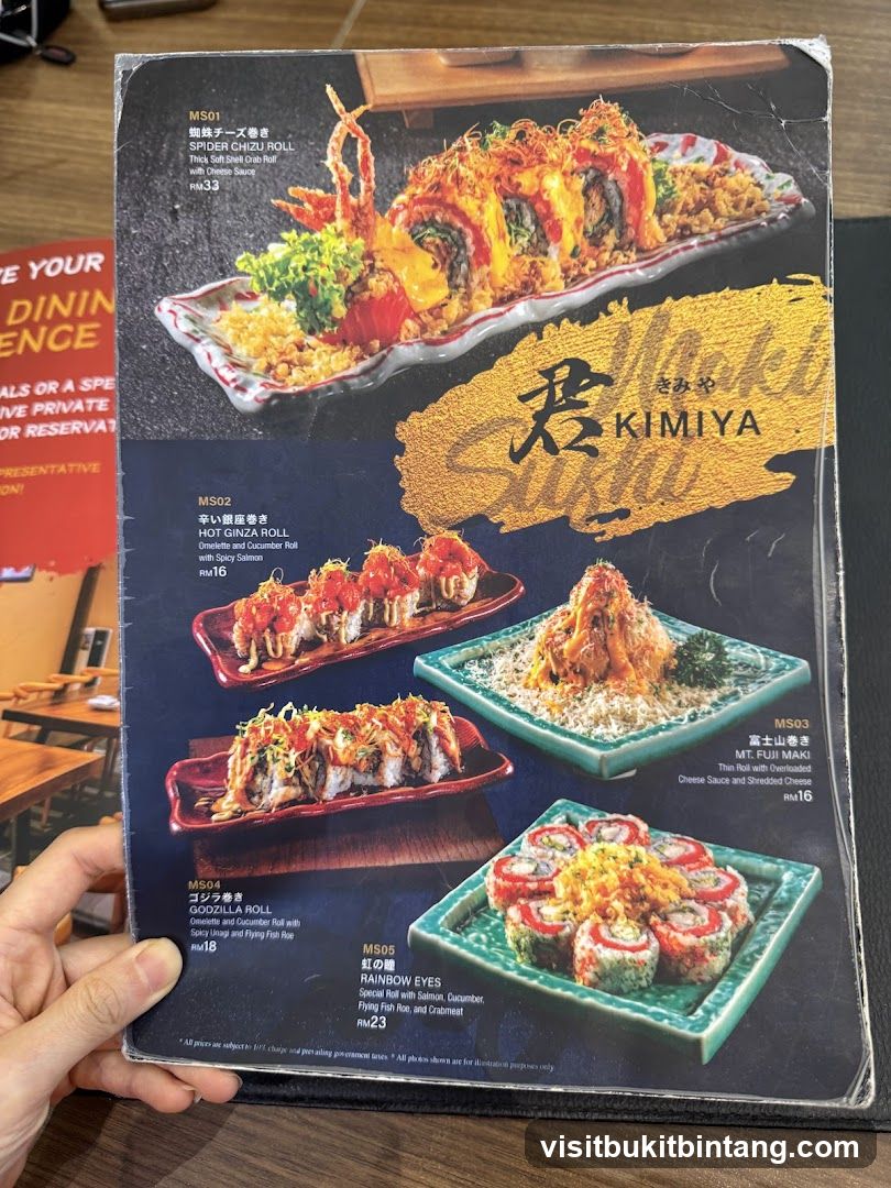 Kimiya Sushi Menu