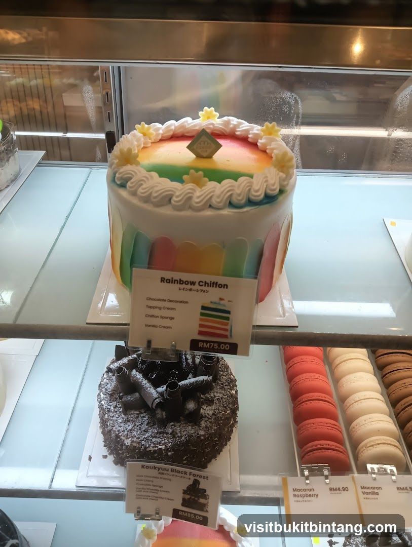 Cakes and Macarons in Display Case