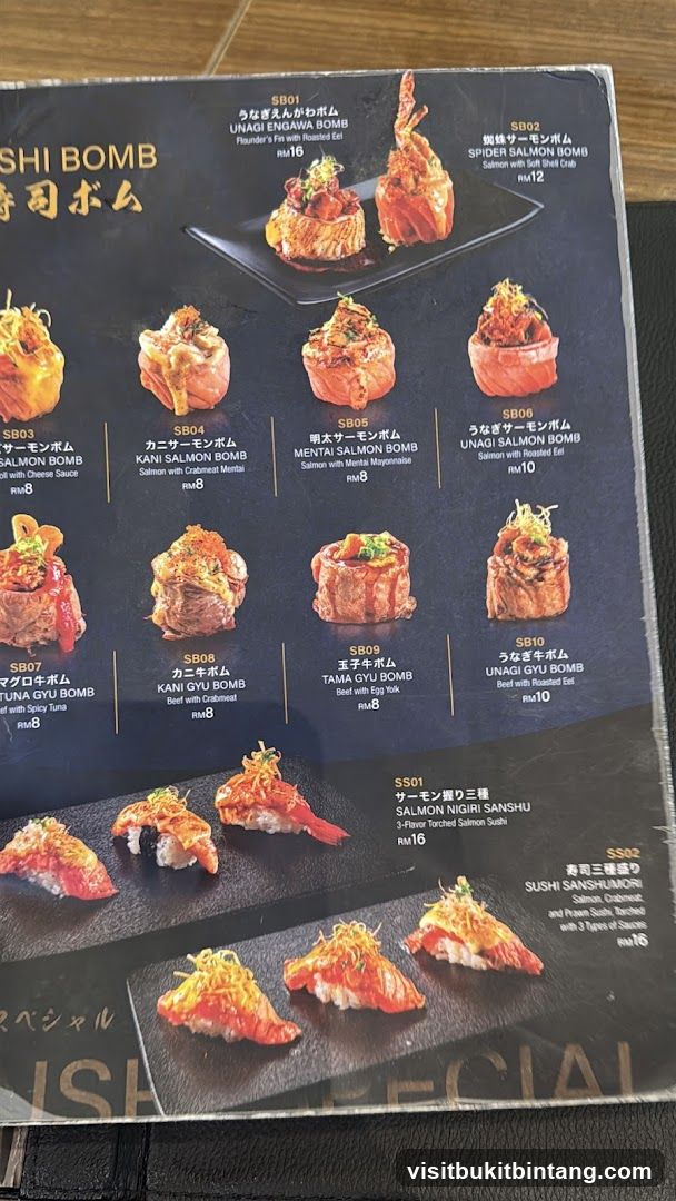 Sushi Bomb Menu