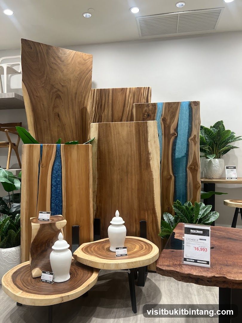 Live-edge wood furniture display
