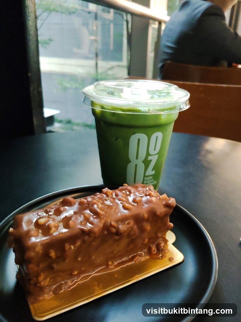 Chocolate Cake and Matcha Drink