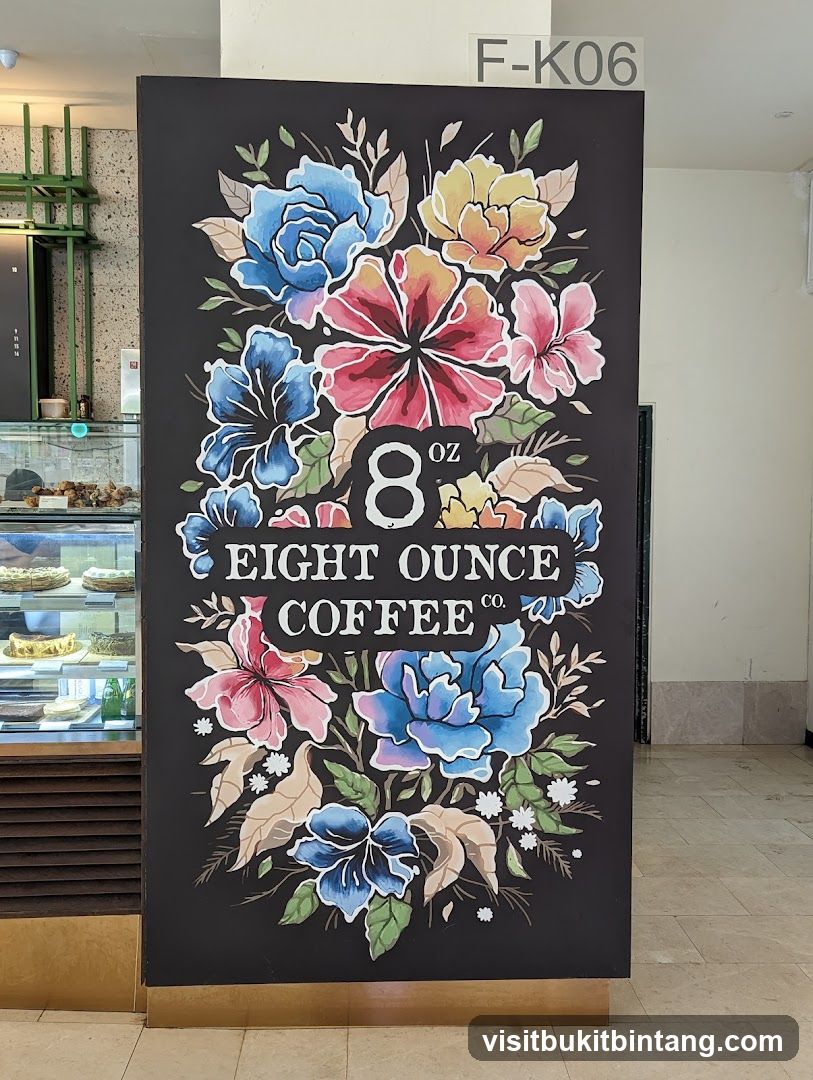 Chalkboard with floral design and coffee shop name
