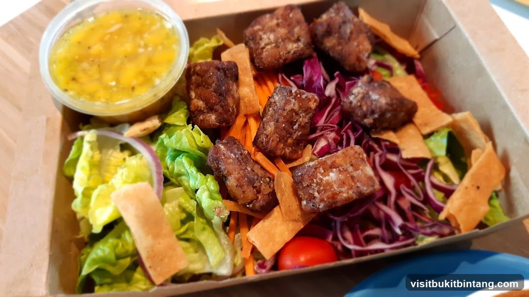 Salad with Fried Protein and Dressing