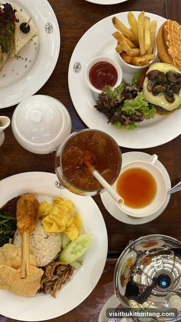 Table with various dishes and drinks