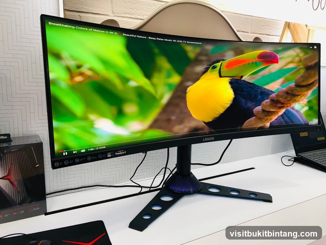 Curved Gaming Monitor Displaying Nature Scene