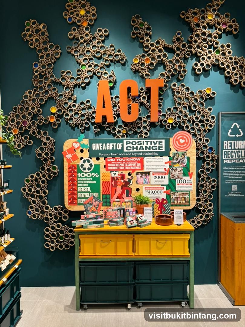 Display with "ACT" and "Give a Gift of Positive Change" message