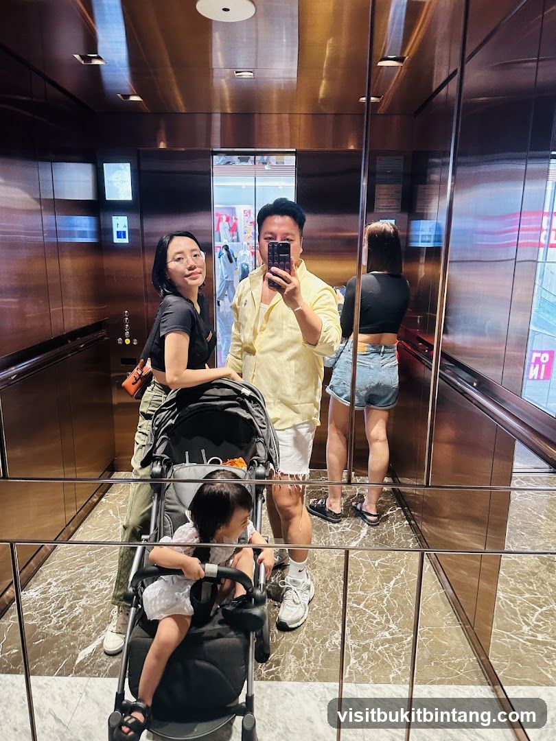 Family taking a selfie in an elevator