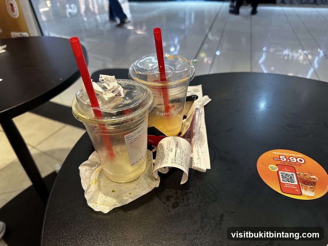 Table with drinks and receipt