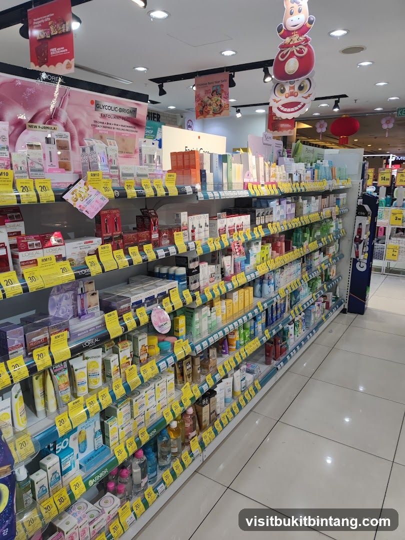 Cosmetics aisle with discounts