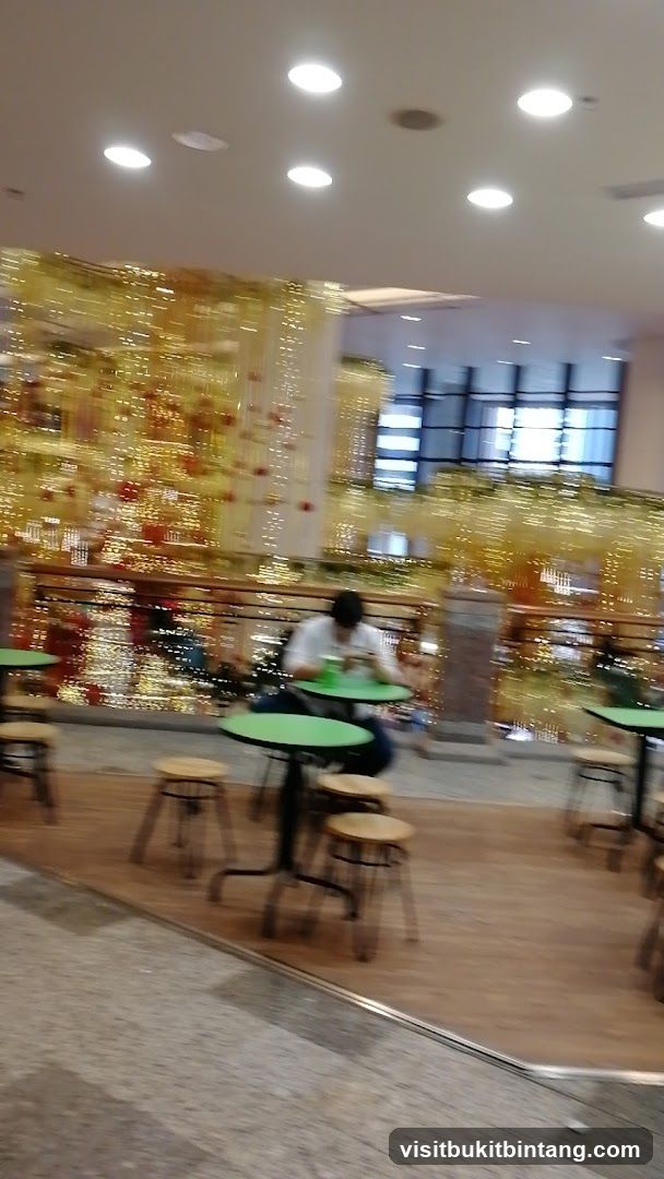 Indoor seating area with festive decorations