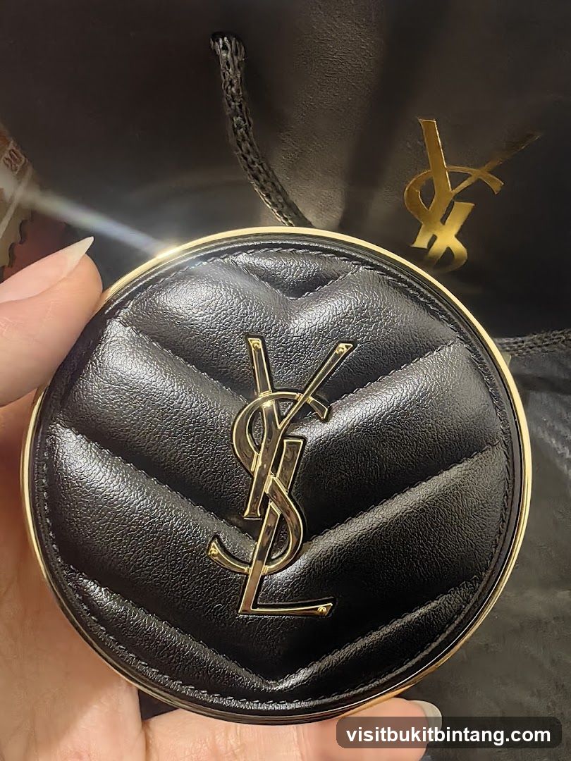 Black Quilted Compact with Gold YSL Logo