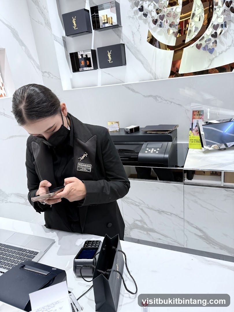 Sales Associate Using Phone at Counter