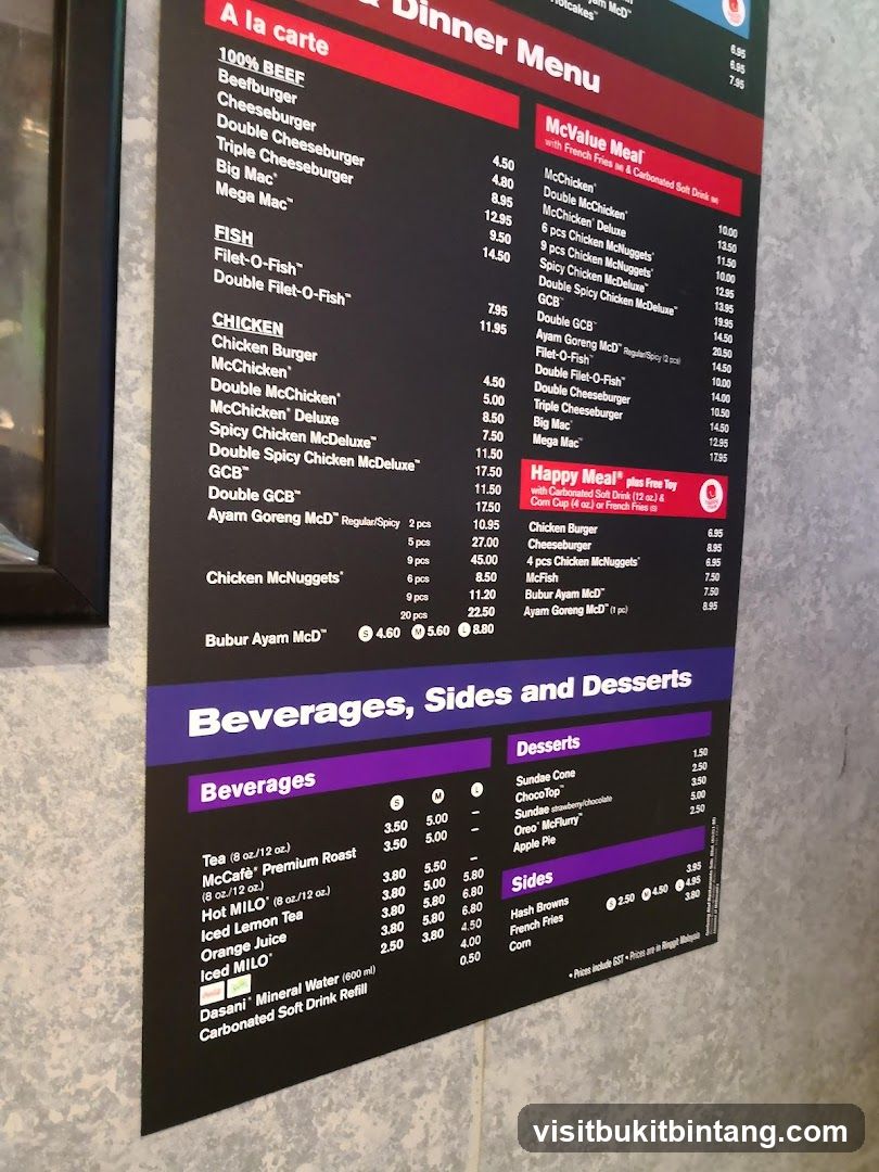 A la carte Dinner Menu
