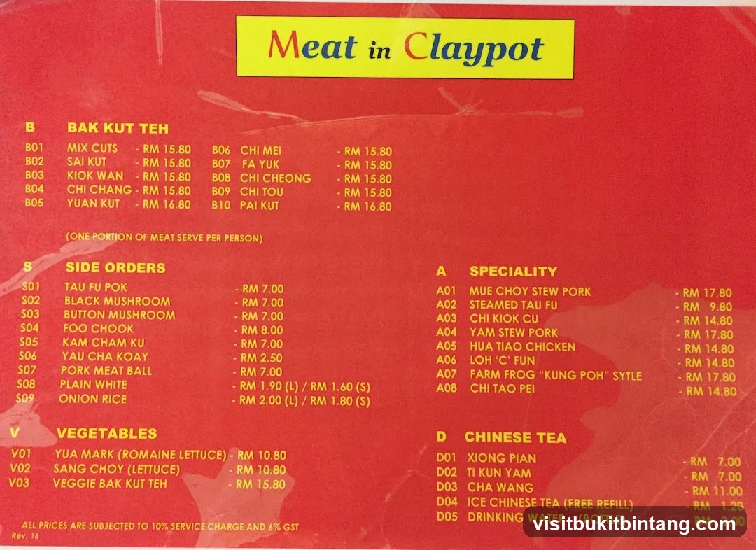 Meat in Claypot Menu