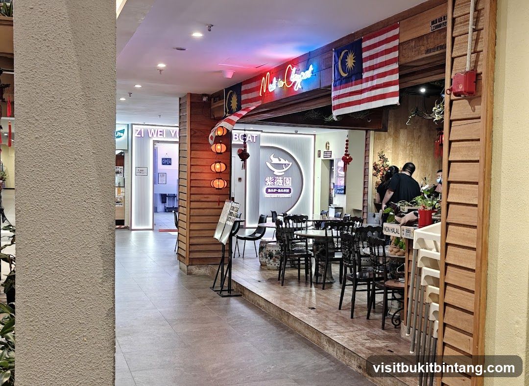 Restaurant Interior with Malaysian Flags