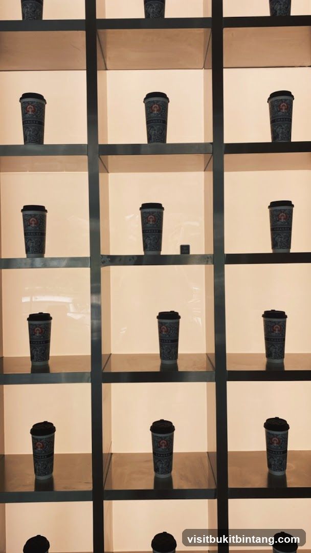 Branded Coffee Cups on Display Shelves