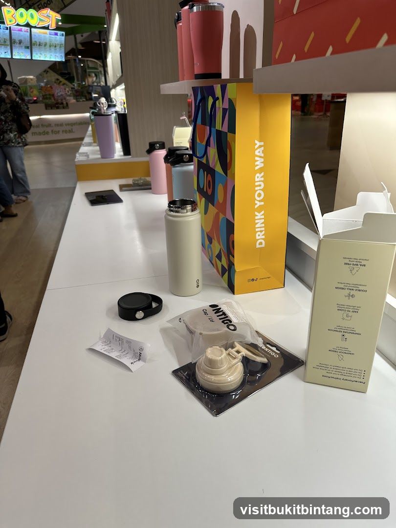 Display of Water Bottles and Accessories