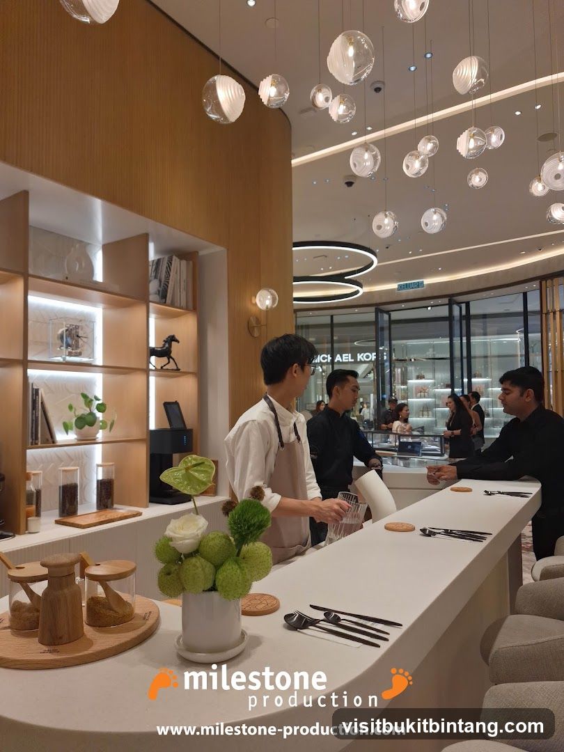Modern cafe interior with baristas serving customers