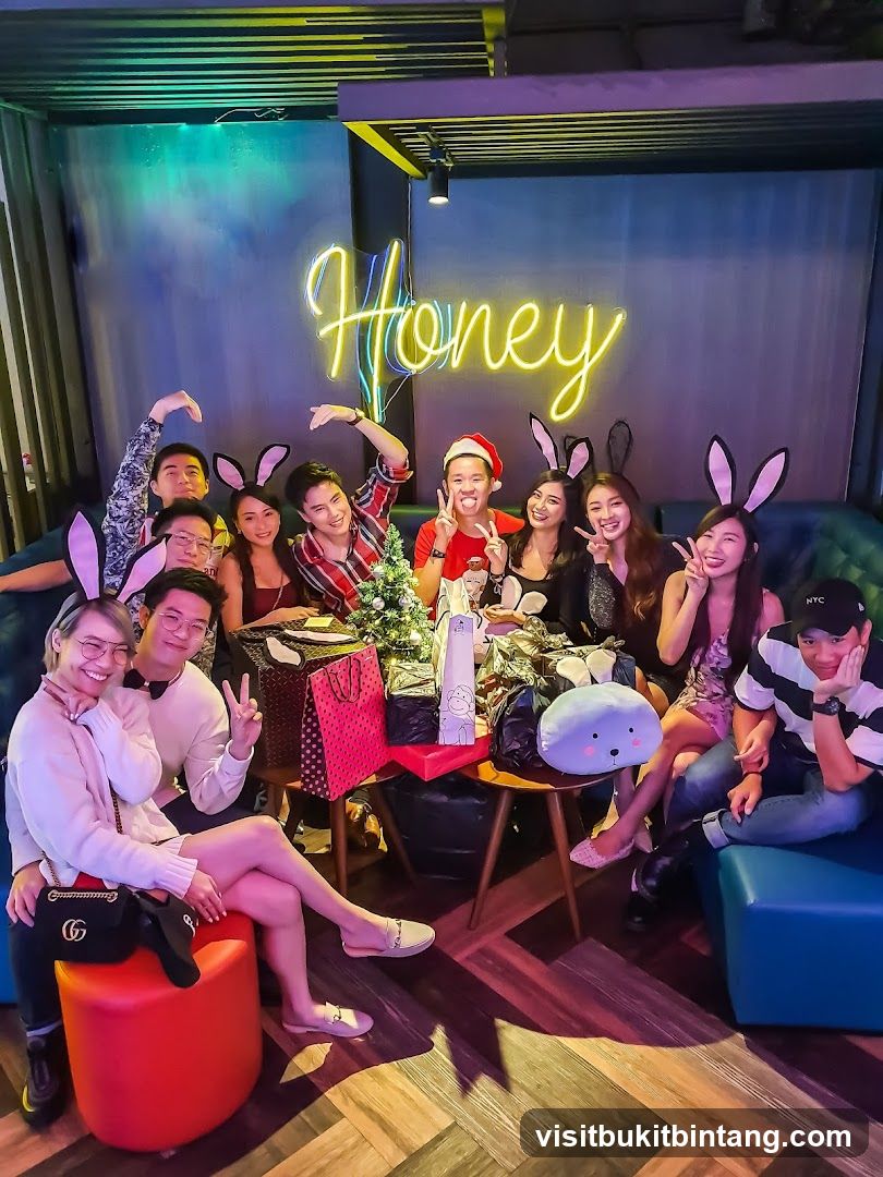 Group celebrating with bunny ears and gifts