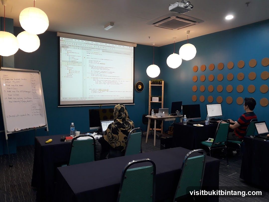 Classroom setup with projector screen