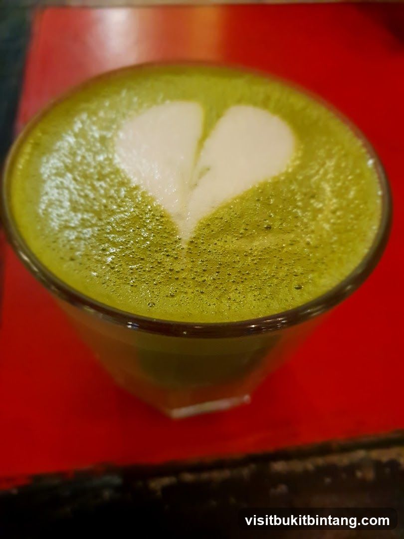 Matcha latte with heart art