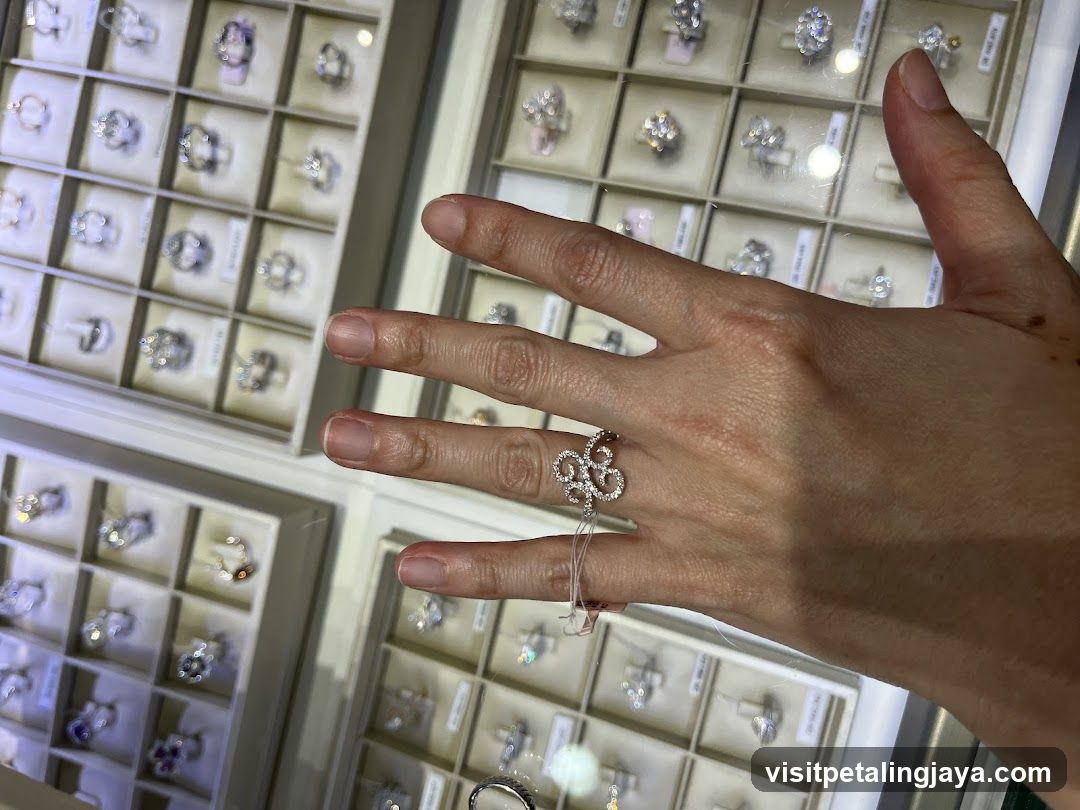Jewelry Display with Hand Showing Ring