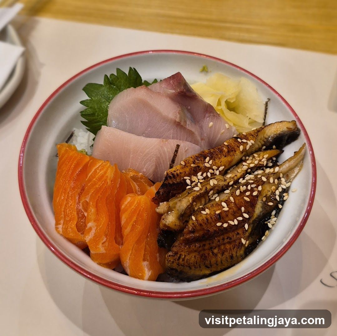 Sashimi Bowl with Grilled Eel and Salmon