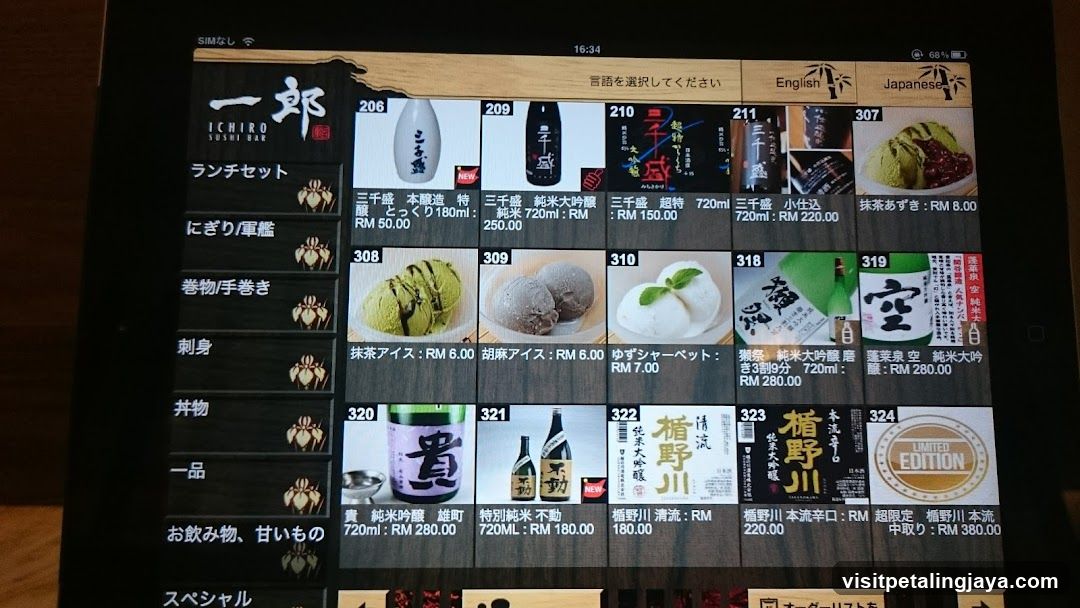 Ichiro Sushi Bar Menu