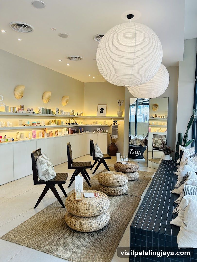 Interior of a modern retail store with seating area