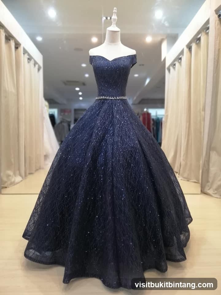 Sparkly Navy Blue Ball Gown on Mannequin