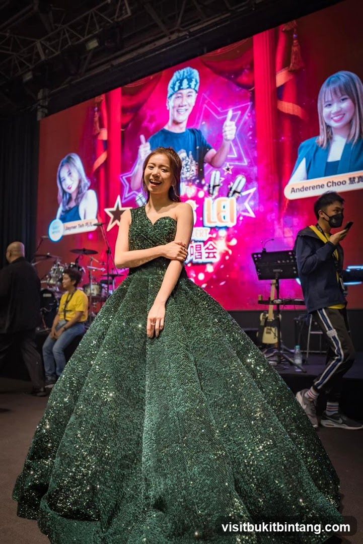 Woman in Green Sequin Gown on Stage
