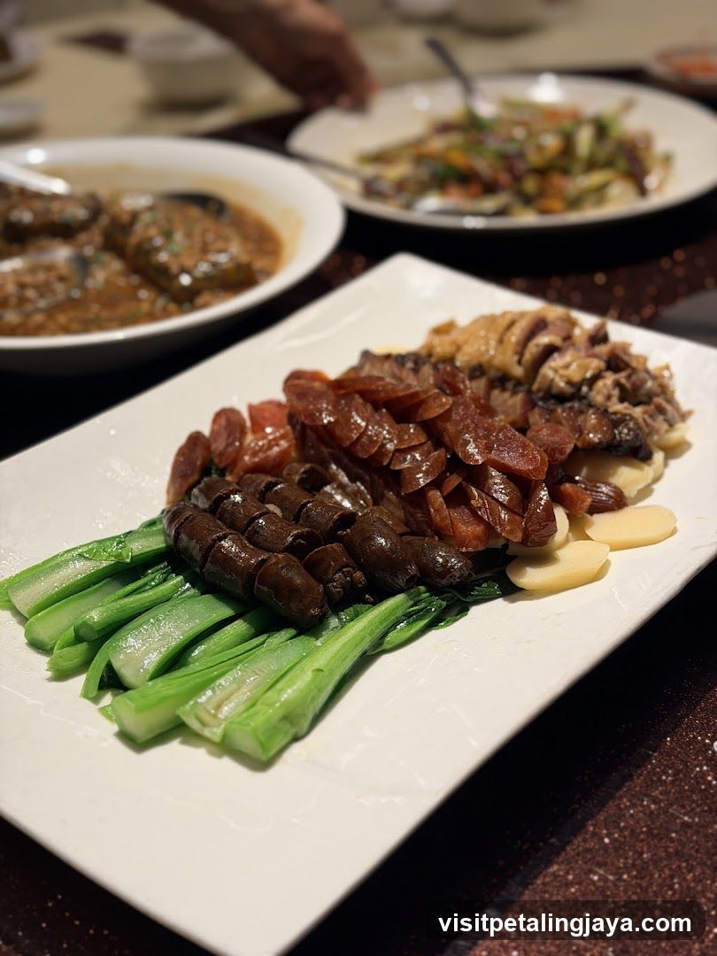 Dish with various meats and greens