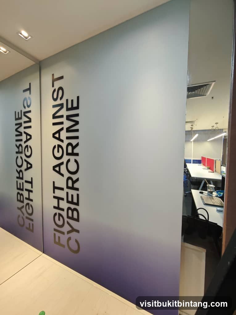 Office Interior with Cybercrime Prevention Slogan