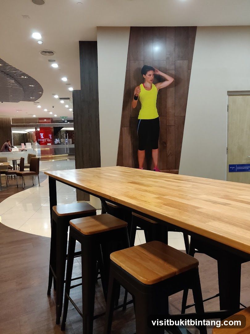 Bar seating with fitness mural