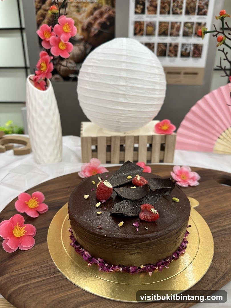 Chocolate Cake with Berries and Gold Leaf